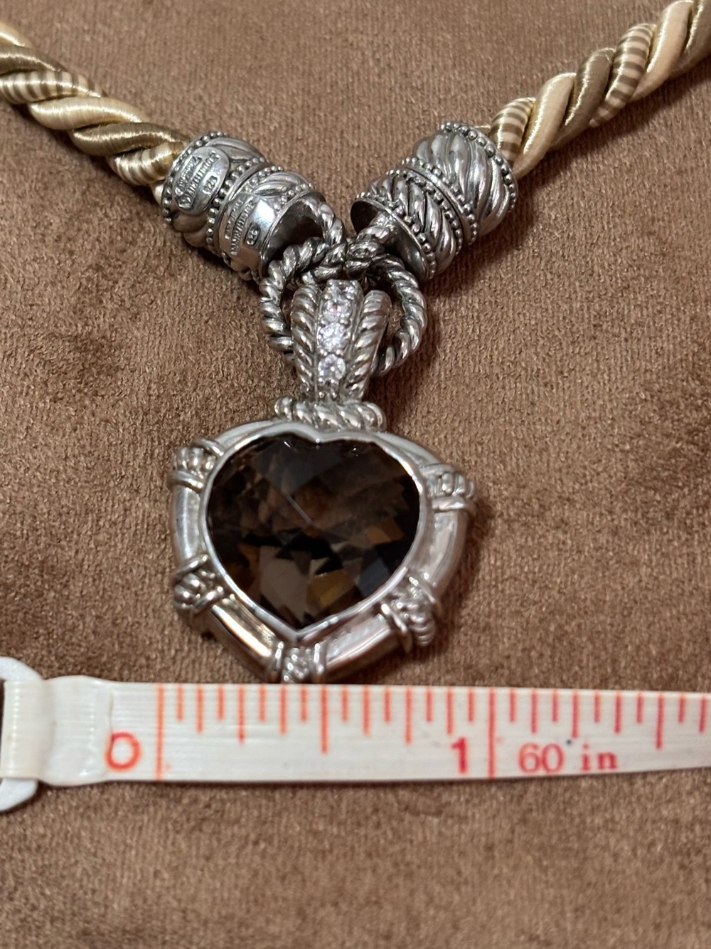 Elegant Judith Ripka Sterling Silver Necklace with Smoky Quartz Heart Pendant - Picture 11 of 13